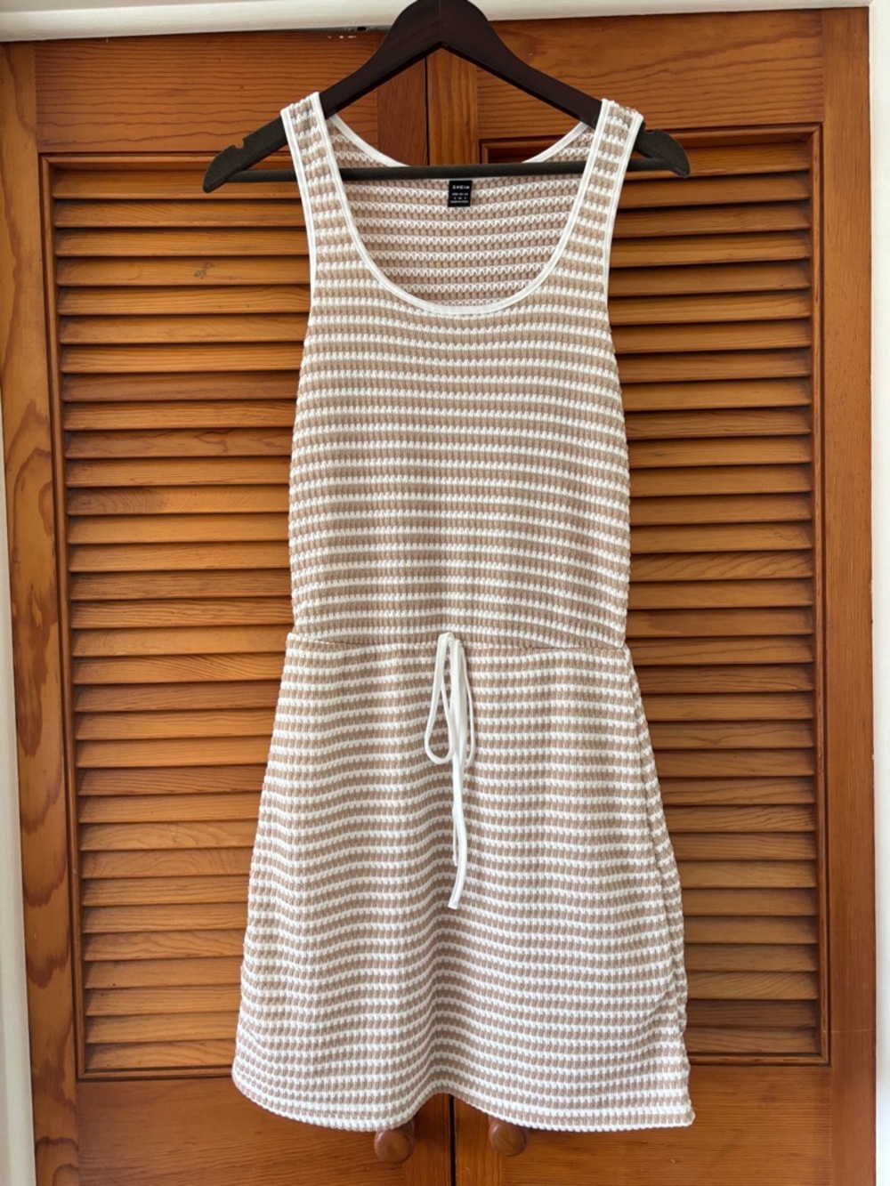 SHEIN White and Tan Striped Knit Swim Coverup